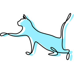 Contour Single line draw of standing Cat. Continuous one line art style with colored shapes. Cat drawing using single one line drawing.  Hand drawn minimalism style PNG illustration