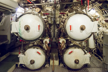Torpedo Tubes Inside a Submarine in Italy.
