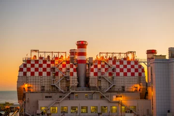 Papier Peint photo Lavable Ligurie Thermal Power Plant in Dusk in Genoa, Liguria in Italy.