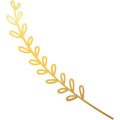 Golden branch. Floral element, flourish divider or border. Gold doodle hand drawn leave or flower. Floral element for decoration of text, cards, invitation. Foil textured design element