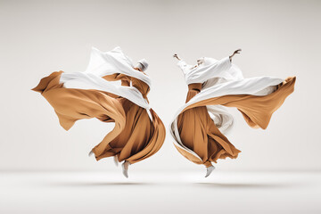 2 women dancing on a white background