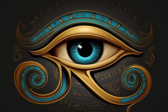 Hieroglyphs from ancient Egypt depicting the Eye of Horus or the Eye of Ra. Ancient Egyptians used the Eye of Horus as a sign of safety, regal authority, and good health. I made it. Generative AI