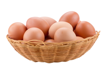 Eggs in basket isolated on a transparent background.