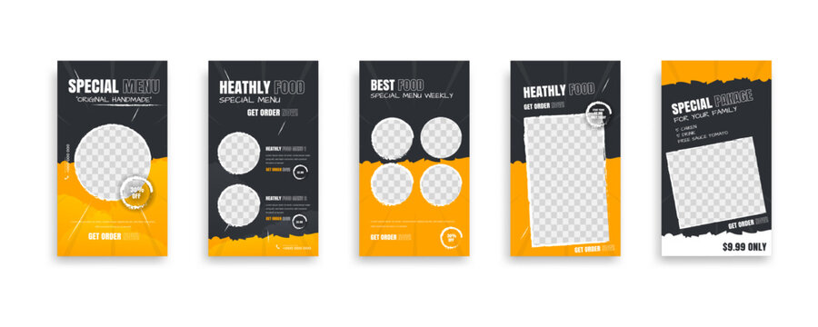 Set of food post story. social media banner template design. Creative design, easy Use for promotions you product. story food for your restaurant promotion
