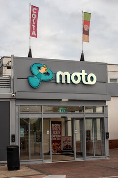 TODDINGTON, UK - MAY 28, 2019: Entrance to the Moto operated Service Station on the M1 Motorway
