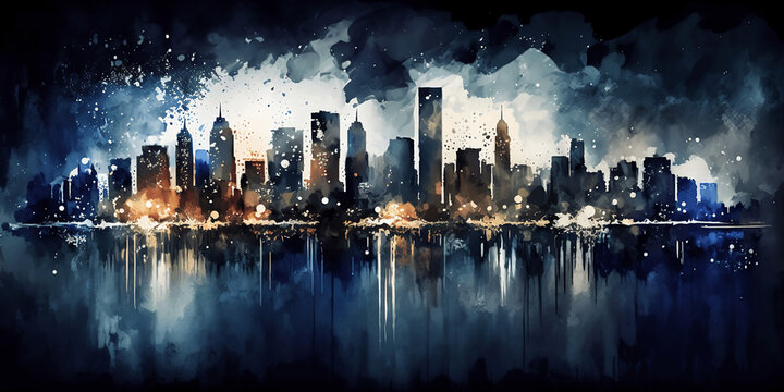 Stadt Skyline bei Nacht / Metropole / Wallpaper