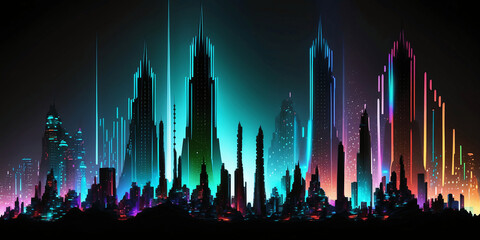 Skyline einer Stadt in weiter Zukunft / Cyberpunk / Futuristisch / Wallpaper