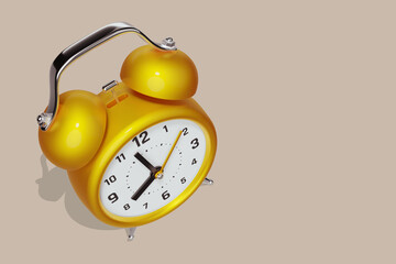 3d illustration of retro golden alarm clock with arrow