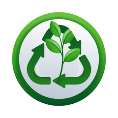 Recycling symbol - button with plant