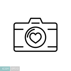 Wedding party camera with love lens vector icon