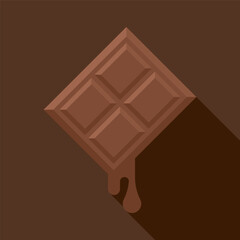 Melting chocolate bar with shadow on brown background