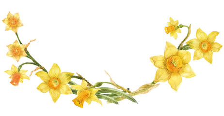 Spring garland of yellow daffodil flowers.