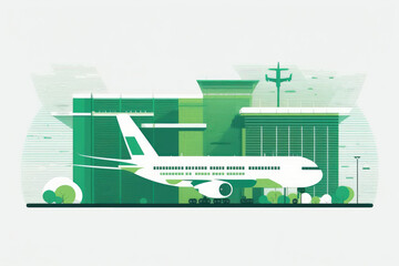 A modern green airport with a city background and green paint on a white clean background. Generative AI