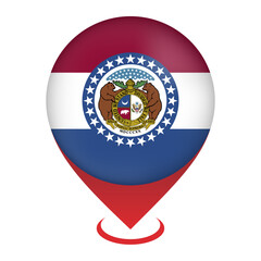 Map pointer with flag Missouri state. Vector illustration.