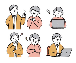 夫婦（中高年）セット　パソコン　解決　悩み　イエロー