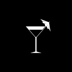  Martini glass with lemon glyph icon. Symbol, logo illustration icon isolated on black background.