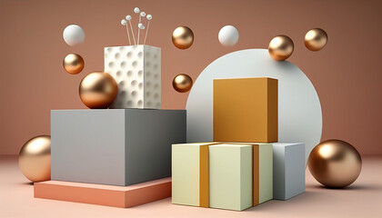 Surprise deal gift box giveaway 3d realistic podium product promo display. Generative AI