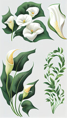 Calla in Lily acrylic paint, Flower Illustration Set. Invitations and Cards. Generative AI