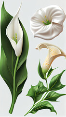Obraz premium Calla in Lily acrylic paint, Flower Illustration Set. Invitations and Cards. Generative AI