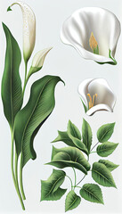 Obraz premium Calla in Lily Chalk drawing, Flower Illustration Set. Invitations and Cards. Generative AI