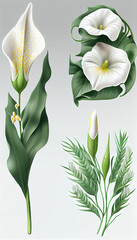 Calla in Lily Chalk drawing, Flower Illustration Set. Invitations and Cards. Generative AI