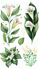 Obraz na płótnie Canvas Calla in Lily Chalk drawing, Flower Illustration Set. Invitations and Cards. Generative AI