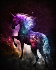 unicorn silhouette in galactic nebula cloud illustration concept.