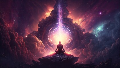 meditation on nebula galaxy background.