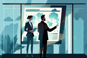 Fototapeta na wymiar Business meeting two employees or ceo signing a partnership deal with a handshake, illustrative vector concept for presentations and marketing purposes