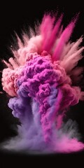 Fototapeta premium eruption of pink powder against a black background. cloud with color. Bright dust explodes. Color Holi. Generative AI