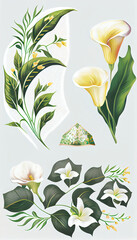 Calla in Lily Stencil painting, Flower Illustration Set. Invitations and Cards. Generative AI