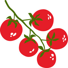 Hand drawn ripe cherry tomato on a branch. Illustration on a transparent background.