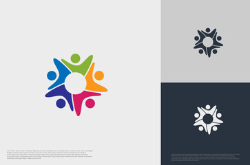 abstract global crown people colorful logo minimalist style illustration. Teamwork symbol.