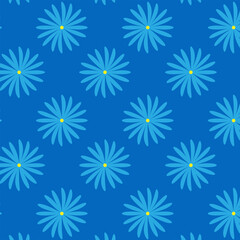 Repeating pattern of blue flowers on a blue background
