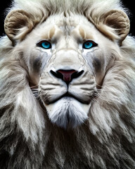 White lion portrait face blue eyes , full background animal , 3D illustration generative ai
