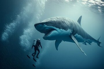 Fototapeta premium Sharks in the ocean, Dangerous fish, Large sea creature