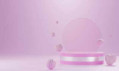 heart shape 3d rendering empty space cylinder pink podium valentine's day