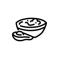 Guacamole in a plate color line icon. Vegetarian product.