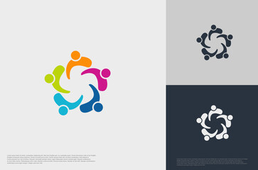 abstract global crown people colorful logo minimalist style illustration. Teamwork symbol.