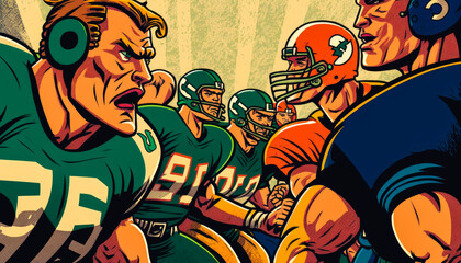 Fototapeta na wymiar American football players in comic book style, generative ai