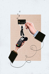 Vertical creative photo 3d collage illustration of woman holding debit plastic card wireless...