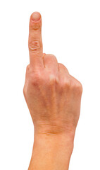 Female hand points with index finger. png transparent