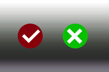Obraz premium Check mark and cross or x icon in flat style on white background.