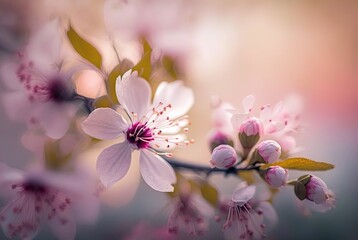 soft focus picture of  beautiful pink cherry blossom flowers, generative Ai	
