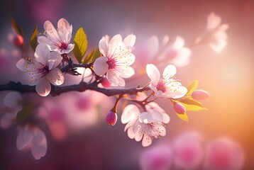Fototapeta na wymiar soft focus picture of beautiful pink cherry blossom flowers, generative Ai 