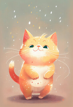 Cute baby cat children's book illustration AI Generative