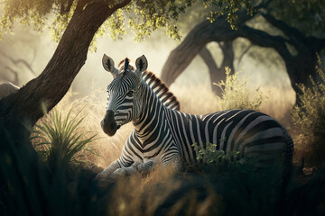 Fototapeta na wymiar zebra sleep in their natural habitat, generative ai