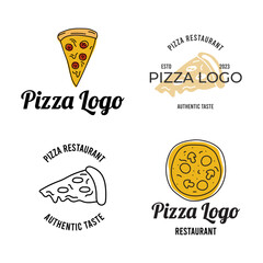 Hand Drawn style of Pizza Label Badge Sign Set Concept Flat Design Style. Vector illustration of Pizza Sticker 