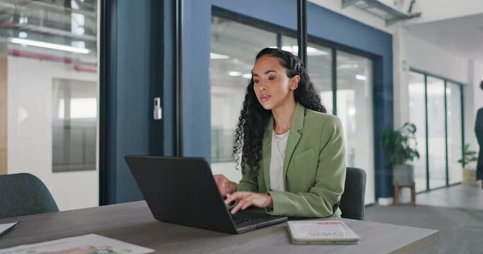 Reading tablet report, laptop and woman thinking of financial portfolio review, stock market feedback or investment. Forex, data and African trader idea for NFT, bitcoin or crypto trading inspiration