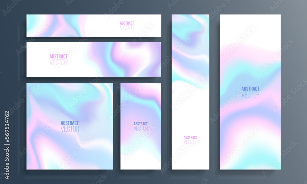 Poster set banners and flyers with holographic effect. futuristic holographic backgrounds with soft color g
